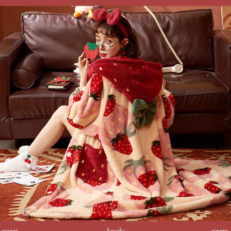Women's Sleepwear Women Robes Coral Velvet Hooded Autumn Winter Warm Thick Pajamas Sweet Strawberry Flannel Nightgown Bathrobe, Yellow
Women's Sleepwear Women Robes Coral Velvet Hooded Autumn Winter Warm Thick Pajamas Sweet Strawberry Flannel Nightgown Bathrobe, Yellow