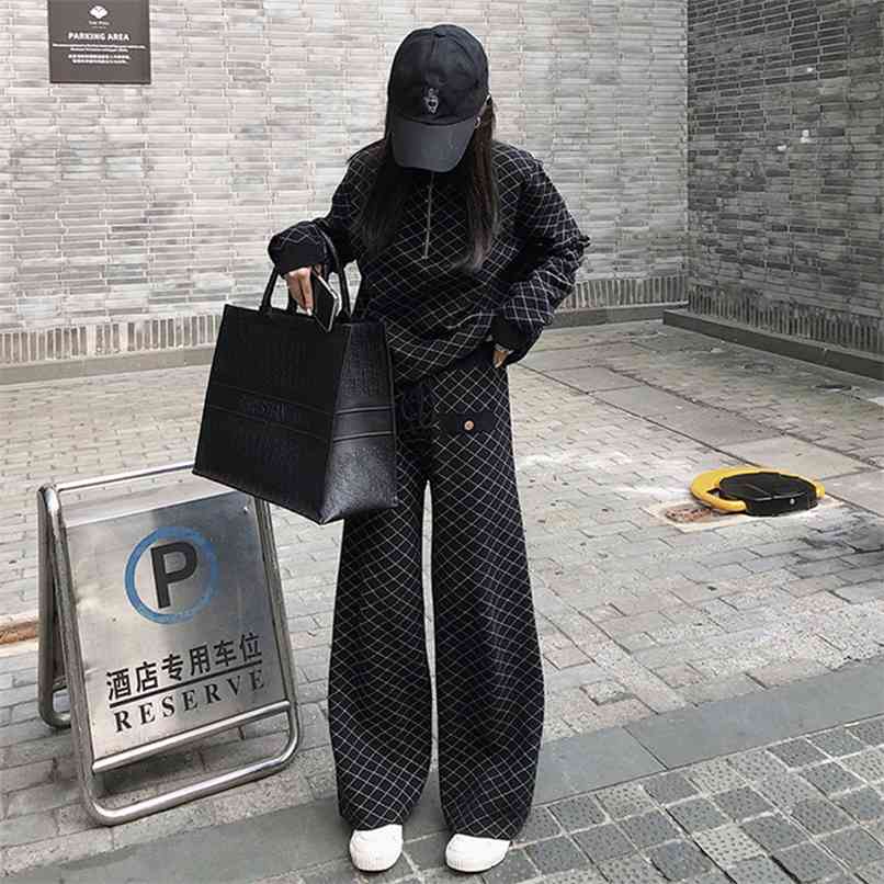 Fashion women's suit autumn loose diamond half high neck sweater wide leg pants two-piece 210520, Black
Fashion women's suit autumn loose diamond half high neck sweater wide leg pants two-piece 210520, Black