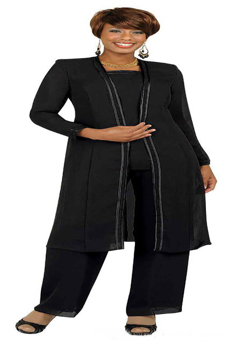 2022 Chiffon Plus Size Mothers Suit Long Sleeves Jacket Pants Mother of the Bride Groom Wedding Party Gowns Evening Prom Dress