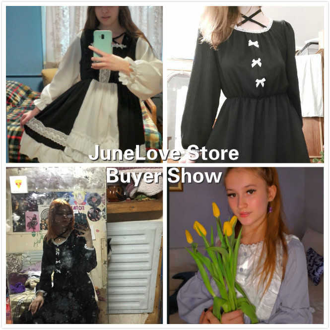 Alice In Wondeland Cute Women Lolita OP Dress Flouncing Lace Trim Japanese Harajuku Long Sleeves Doll Teen Fairy Vestidos 210623