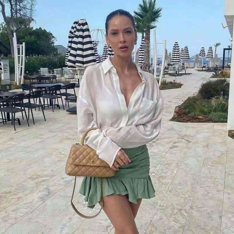 Boho Women Sweet Ruffles Mini Skirts Summer Vintage Ladies Soft Linen Skirt Female Fladas Girls Chic Green Jupe Femme 210430