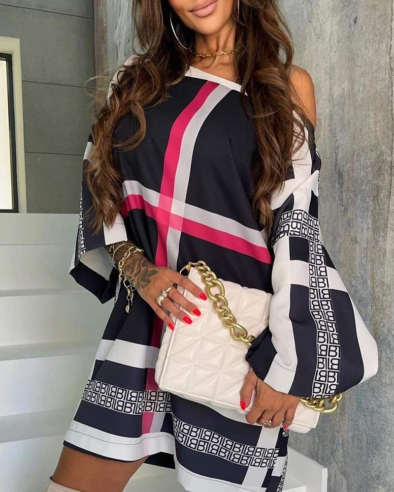 Casual Designer Dresses Women Fashion Long Sleeve Diagonal Shoulder Color Check Letter Printed Loose Dress, Multi
Casual Designer Dresses Women Fashion Long Sleeve Diagonal Shoulder Color Check Letter Printed Loose Dress, Multi