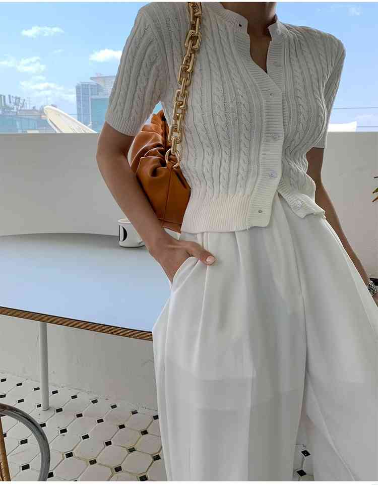 Comelsexy Spring Women Female Cardigan Solid O-neck Thin Breasted Elegant Fashion All-Match Female Office Lady Short Tops 210515