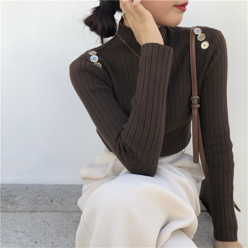 Spring Autumn OL Basic Pullover Tops Soft Warm Bottoming Sweater Women Elegant Solid Turtleneck Knitted Sweaters 210421