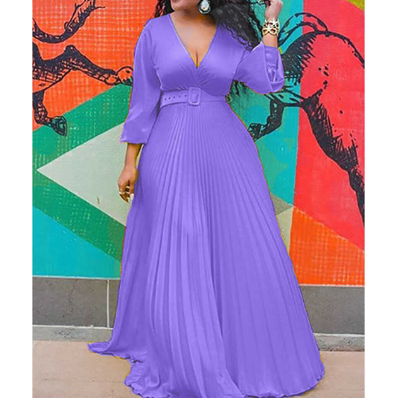 Birthday Maxi Dresses for Women Party Pleated Dress Long Sleeve High Waist Elegant Chiffon Vintage Dress Wholesale Dropshipping p0809