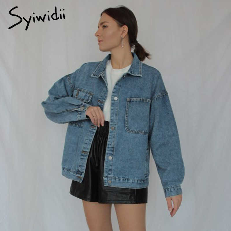 Syiwidii Jean Jacket Women Clothes Oversized Jeans Denim Coat Korean Coats Spring Fall Jackets for Women Solid Casual 210923