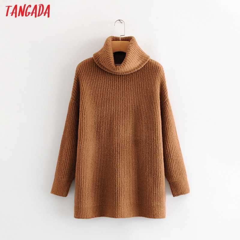 Tangada women jumpers turtleneck sweaters oversize winter fashion long sweater coat batwing sleeve christmas sweate HY135 210918