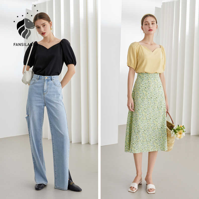 FANSILANEN Office Ladies One-shoulder Chiffon Top Women Summer French Style Square Collar Short Sleeve Black Shirt 210607, Yellow
FANSILANEN Office Ladies One-shoulder Chiffon Top Women Summer French Style Square Collar Short Sleeve Black Shirt 210607, Yellow