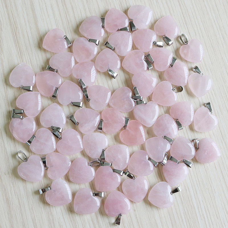 Rose Quartzs Crystal Necklace Natural Stone Heart Pendants Fashion Beads 20mm For DIY Jewelry Making Gemstones