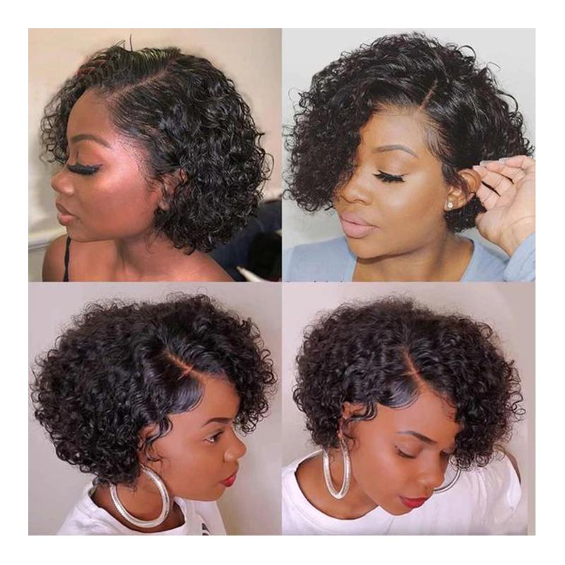 Lace Wigs Short Bob Curly Hair Pixie Cut Brazilian Human For Black Women Natural Remy Wig 150% Density Glueless Side Part
