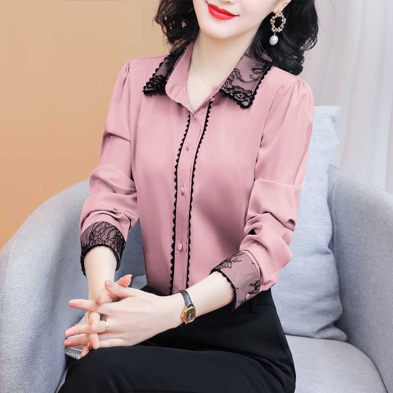 Korean Silk Shirt Satin Blouses Shirt for Long Sleeve Lace Patchwork Woman Embroidery Plus Size 210604, Apricot
Korean Silk Shirt Satin Blouses Shirt for Long Sleeve Lace Patchwork Woman Embroidery Plus Size 210604, Apricot