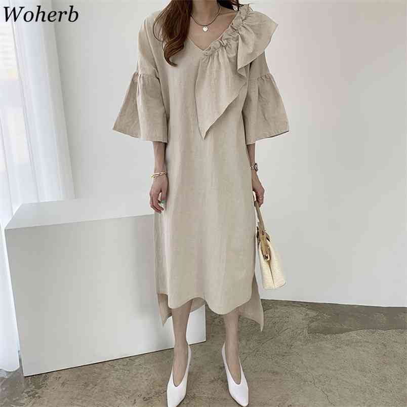 Vintage Elegant Solid Dress Summer Ruffle Patch es Flare Sleeve V-neck Asymmetrical Long Vestidos 210519, Apricot
Vintage Elegant Solid Dress Summer Ruffle Patch es Flare Sleeve V-neck Asymmetrical Long Vestidos 210519, Apricot