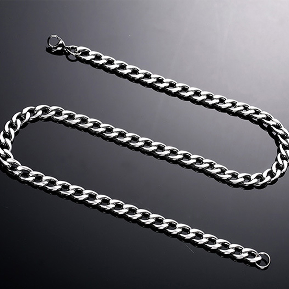 3mm5mm6mm7mm Stainless Steel Flat Curb Cuban Chain Link for Men Women Necklace 45cm75cm Length with Velvet Bag