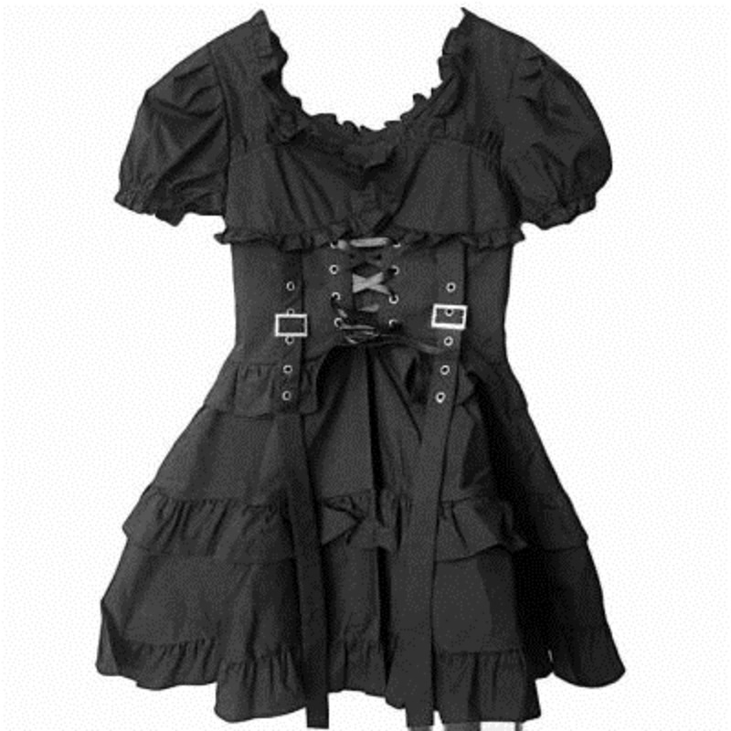 2021y demo gothic women dress o neck short sleeve high waist ruched ruffles lolita strap dresses female fashion clothing 2021, Black;gray
2021y demo gothic women dress o neck short sleeve high waist ruched ruffles lolita strap dresses female fashion clothing 2021, Black;gray