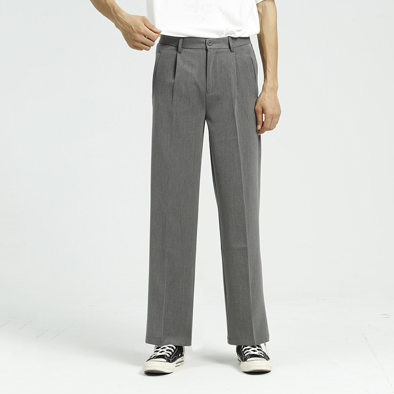 IEFB men's wear spring homemade wide leg trousers men Korean British loose straight pants all-match black gray trousers 210524