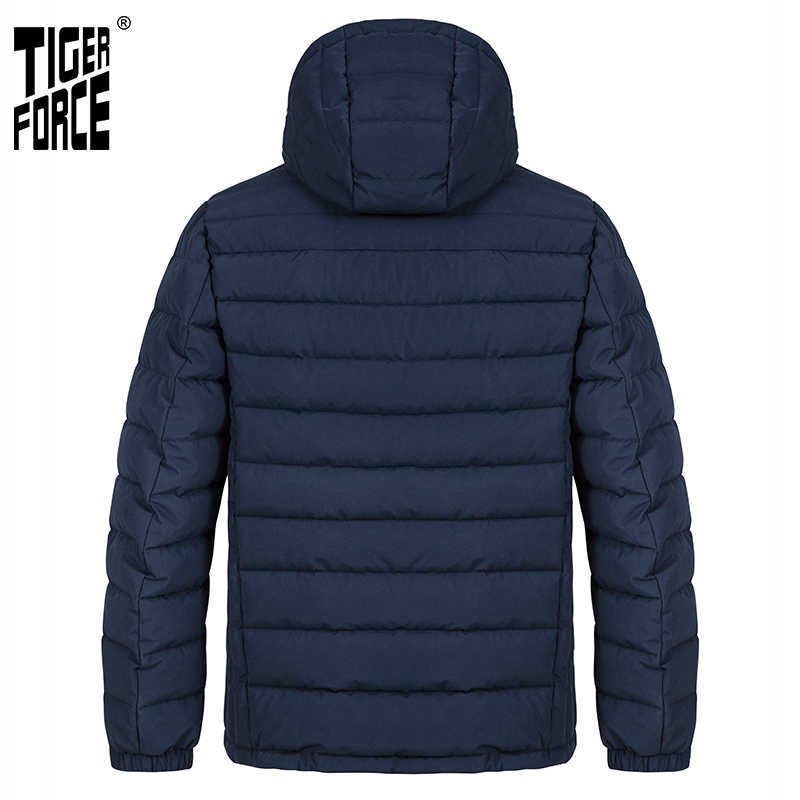 TIGER FORCE Men's winter jacket Medium-long Hooded Jackets Thick dark blue Sports Casual outdoor Parka man coat 70769 210818