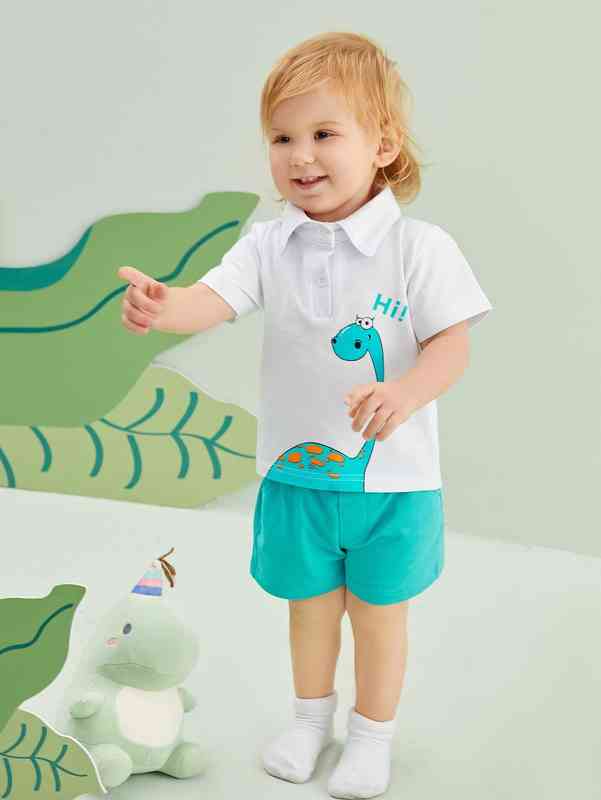Baby Letter & Cartoon Graphic Polo Shirt & Shorts SHE