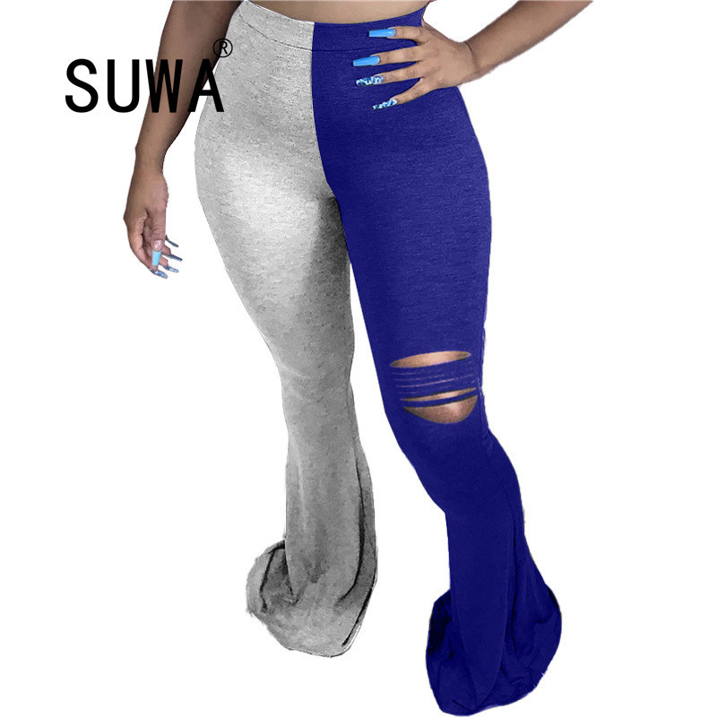 est Casual Women Hole Elastic Pants Leggings High Waist Flare Bell Bottom Trousers Draped Jogger Sweatpants Plus Size 210525, Blue
est Casual Women Hole Elastic Pants Leggings High Waist Flare Bell Bottom Trousers Draped Jogger Sweatpants Plus Size 210525, Blue