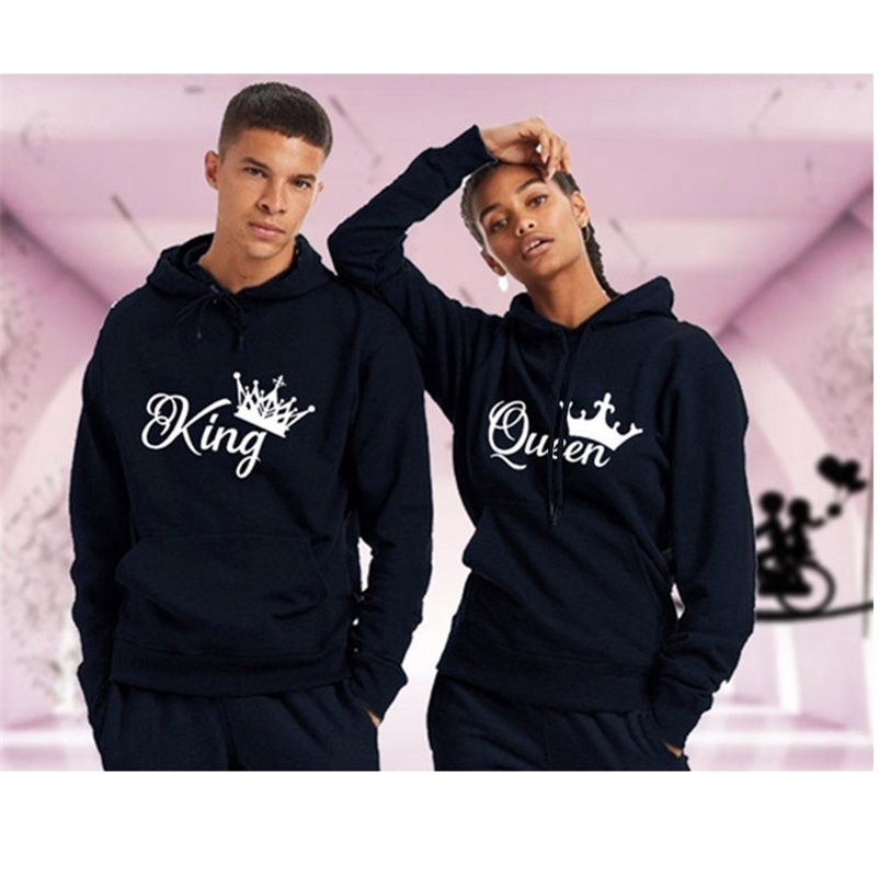 Couple Sportwear Set Spring and Autumn King or Queen Print Long Sleeve Hooded Tops Couple Hoodie S-4XL 220114