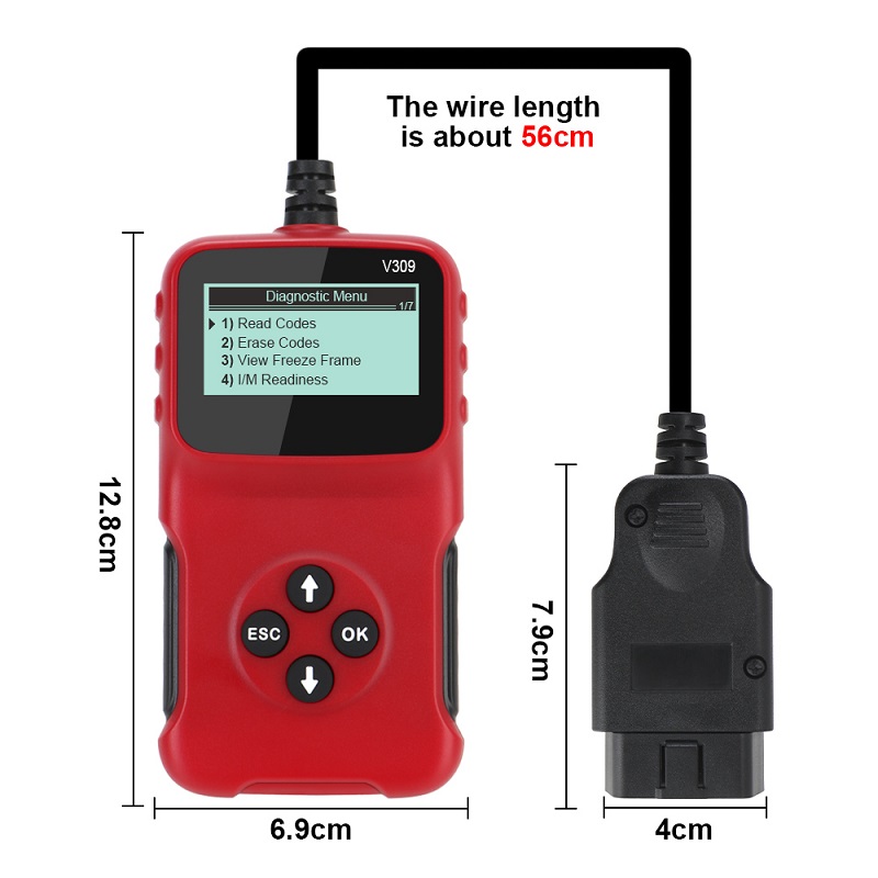 8-15.5V Multiple Languages V309 Car Fault Diagnostic Scanner OBD OBD2 ELM327 Code Reader Check Tool