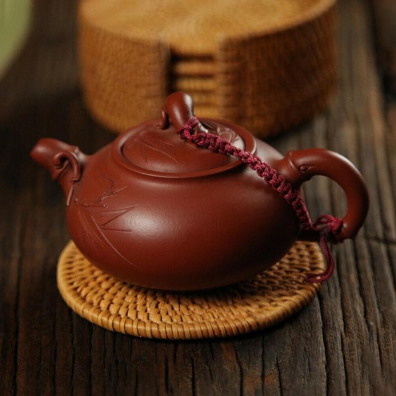 Mats & Pads 6pcs Handmade Woven Rattan Cup Coasters With Basket Non-slip Placemat Tea Trays Coffee Mugs Table Mat Insulation Tableware