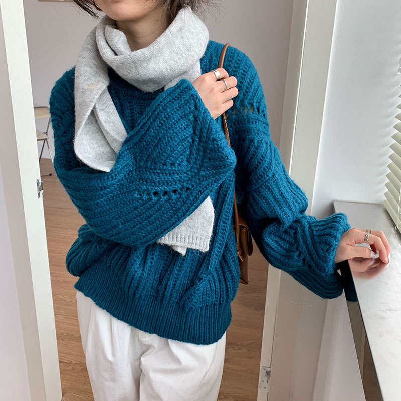 Autumn Winter OL Outwear Tops Vintage Twist Lantern Sleeve Sweater Women Elegant Loose Knitted Sweaters Female 210421