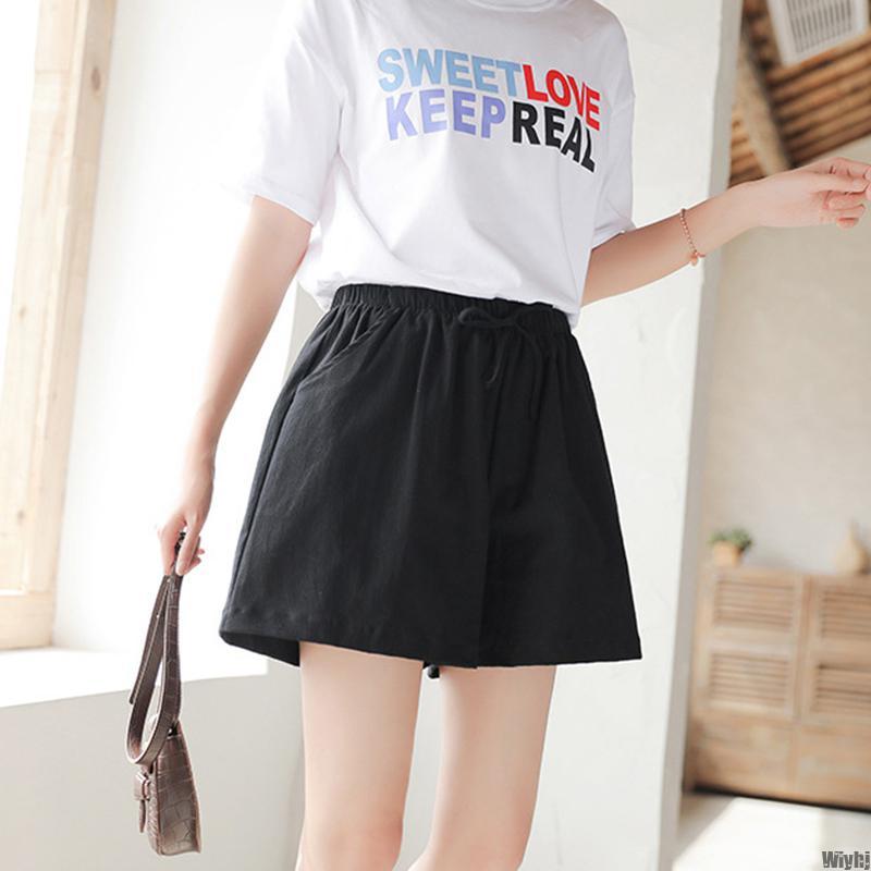 Ladies Summer Shorts Casual Solid Color Cotton Linen Women High Waist Loose Cool Women's