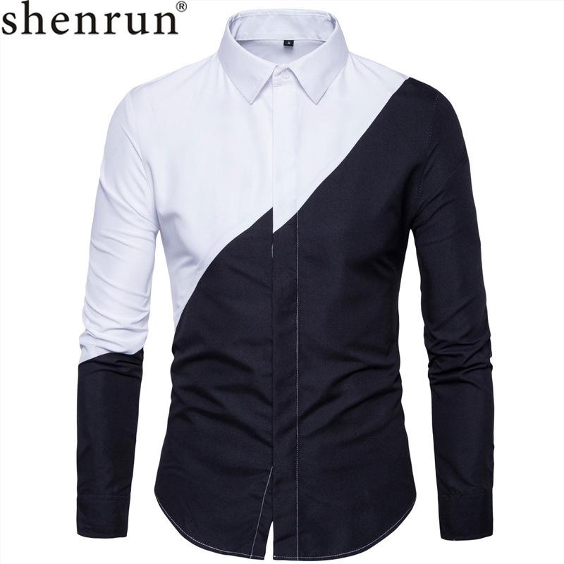 Men' Casual Shirts Shenrun Men Spring Autumn Fashion Black White Splicing Formal Shirt Long Sleeve Slim Daily Life Work Big Size, White collar 
Men' Casual Shirts Shenrun Men Spring Autumn Fashion Black White Splicing Formal Shirt Long Sleeve Slim Daily Life Work Big Size, White collar