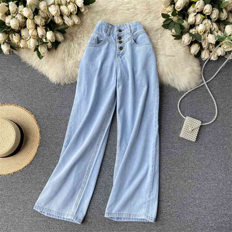 Women Vintage Breasted Wide Leg Denim Pants Solid Color High Waist Slim Jeans Fashion Spring Summer 11B724 210525, Blue
Women Vintage Breasted Wide Leg Denim Pants Solid Color High Waist Slim Jeans Fashion Spring Summer 11B724 210525, Blue