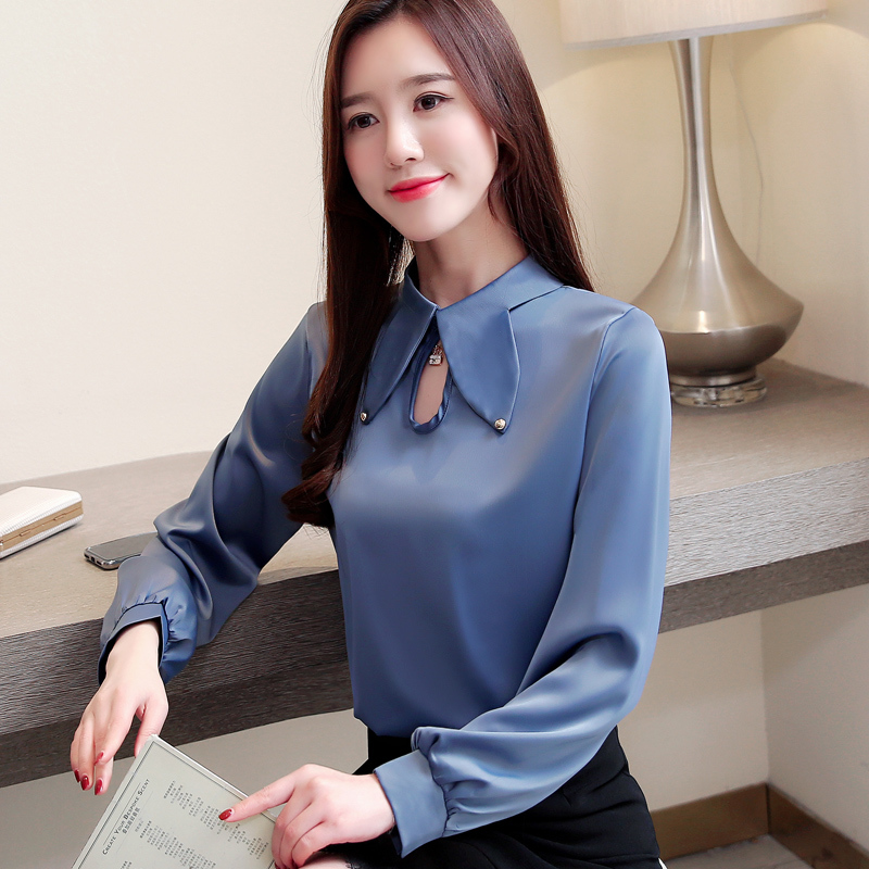 womens tops and blouses Office Lady long sleeve Solid Peter pan Collar clothing women ladies 6751 50 210427