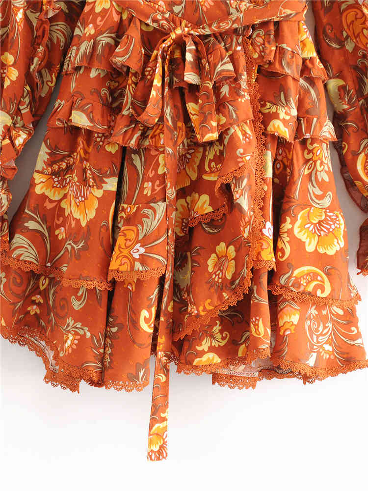 beauty Fashion Boho Floral Print Mini Dress Women Holiday Chic Ruffles V-neck Summer Dresses Mujer Vestido De Moda 210514