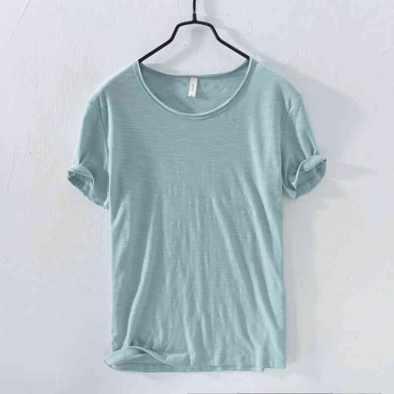 Summer Pure Cotton T-shirt For Men O-Neck Solid Color Casual Thin T Shirt Basic Tees Plus Size Male Short Sleeve Tops Clothing 210329