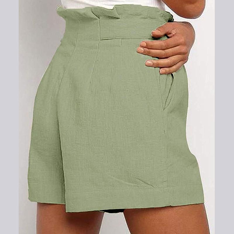 Summer High Waist Cotton Linen Shorts Women Casual Loose Ladies Fashion Roll Up Hem Elastic Pocket 3 Colors Female Women's