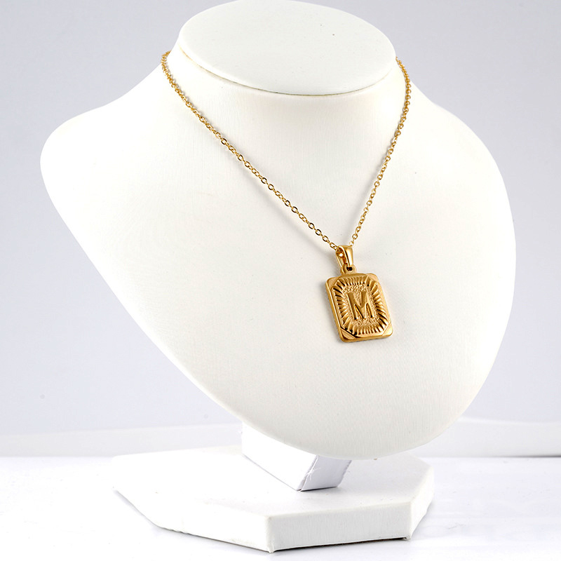 316L Stainless Steel Men Women 26 Capital Letters Pendant Necklace 18K Gold Little Rectangle Fashion Jewelry Lovers Couples Neckla