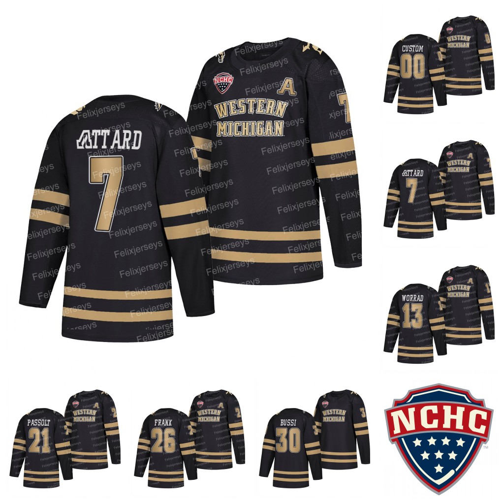 Hockey Jerseys West Michigan Broncos Black College Hockey Jersey 2022 NCHC 7 Ronnie Attard 13 Drew Worrad 21 Josh Passolt 26 Ethen Frank 30 Brandon Bussi, Youth s-xl
Hockey Jerseys West Michigan Broncos Black College Hockey Jersey 2022 NCHC 7 Ronnie Attard 13 Drew Worrad 21 Josh Passolt 26 Ethen Frank 30 Brandon Bussi, Youth s-xl
