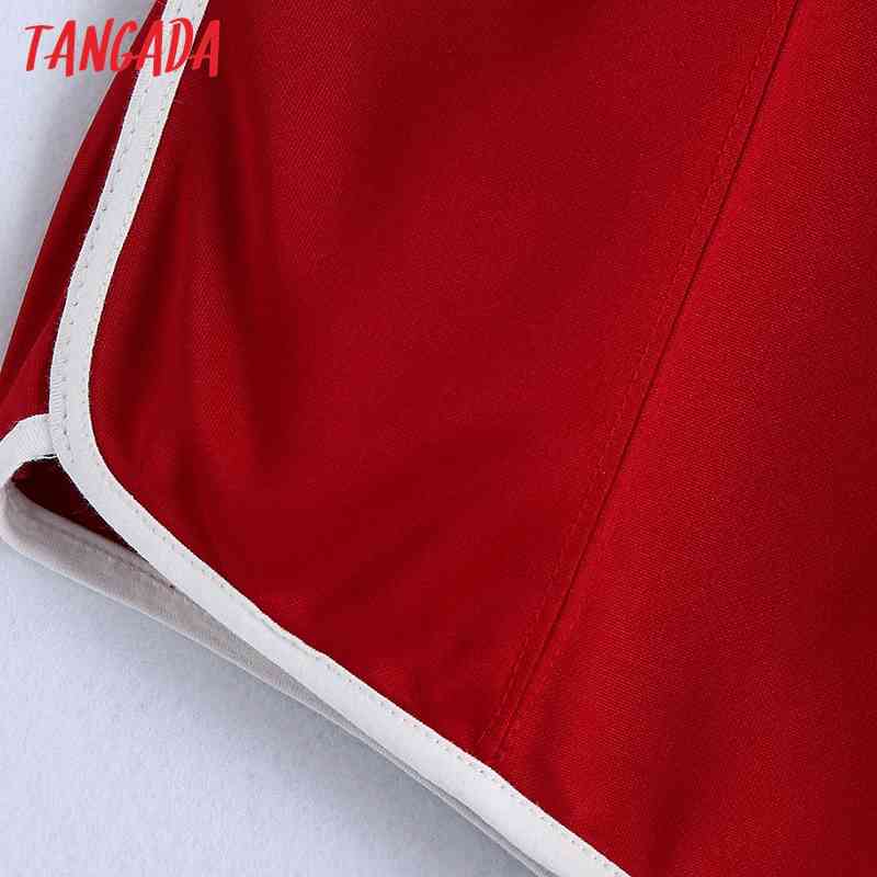 Women Fashion Red Shorts Vintage High Waist with Drawstring Female Short Pants Mujer BE505 210416