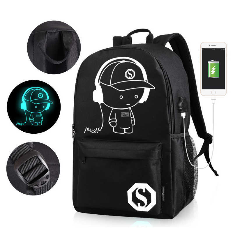 Super Cool Luminous Boys and Girls Backpack USB Charging School Bags Anime Fashion Unisex Backpack Teenager men Travel bag 211013