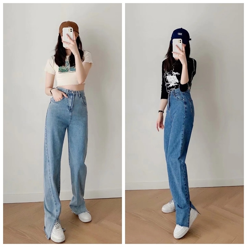MosiMolly Washed Denim Pants Jeans Women Boyfriend Jeans Casual Pants Split Long Pants Bottom Black Jeans 210616