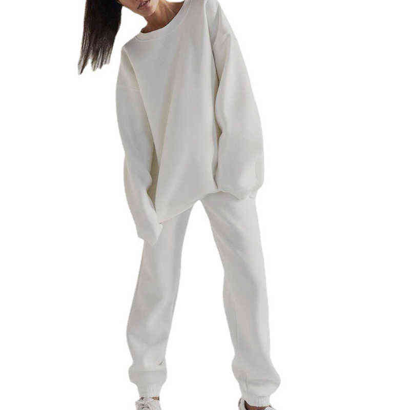 Fleece Women's Long Sleeve Tracksuit Sets Autumn Solid Hoodies Joggers Sportpants Suits Female Casual Sport 2 Piece Set 211116