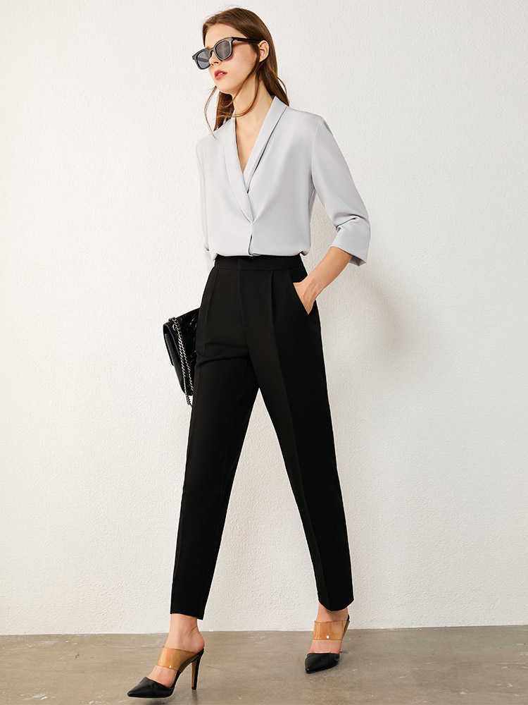Minimalism Spring Autumn Women's Suit Pants Causal Offical Lady Solid Pleated Straight Ankel-length Female 12030407 210527