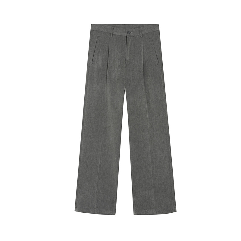 IEFB men's wear spring homemade wide leg trousers men Korean British loose straight pants all-match black gray trousers 210524