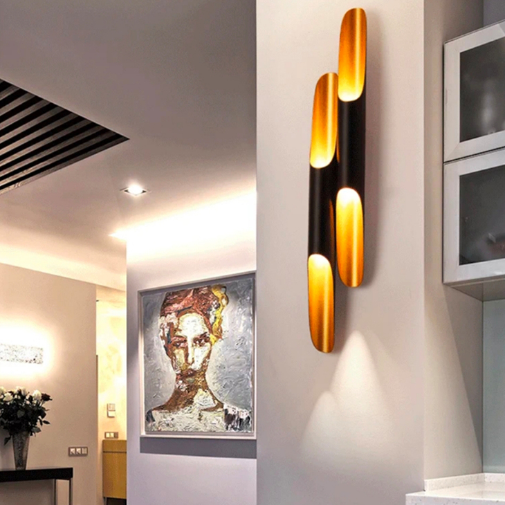 Modern wall lamp LED upper and lower aluminum tube wings 2 lights black gold Nordic living room decoration wall light bathroom mirror headlight