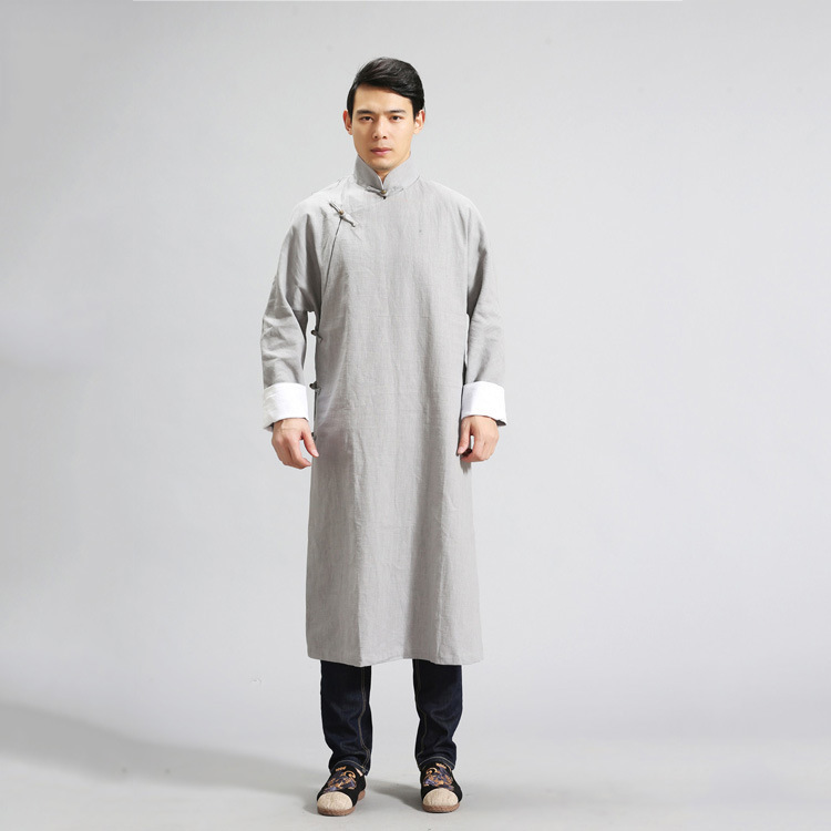 IEFB /men's wear Chinese style loose casual cotton linen black trench long coat men's diagonal cardigan clothes for male 9Y1231 210524