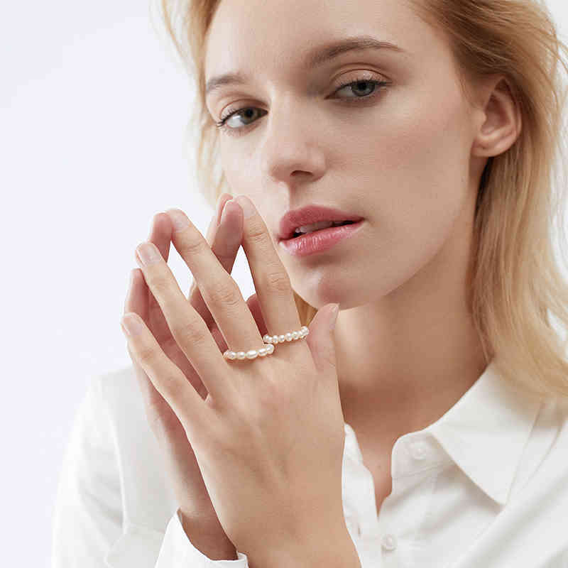 Ashiqi Small Natural Freshwater Pearl Couple Rings Real 925 Sterling Silver Jewelry for Women Wholesale Fashion Gift