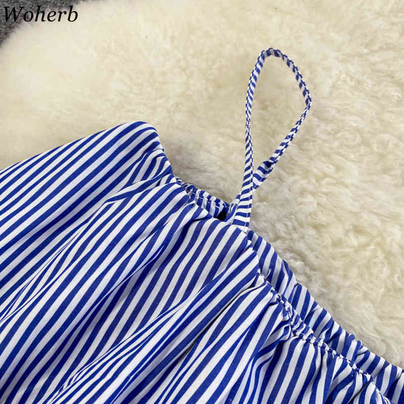 Fashion Women Blouses Summer Blusas Mujer Korean Ruffled Slash Neck Sling Strapless Shirt Slim Sexy Short Striped Tops 210519
