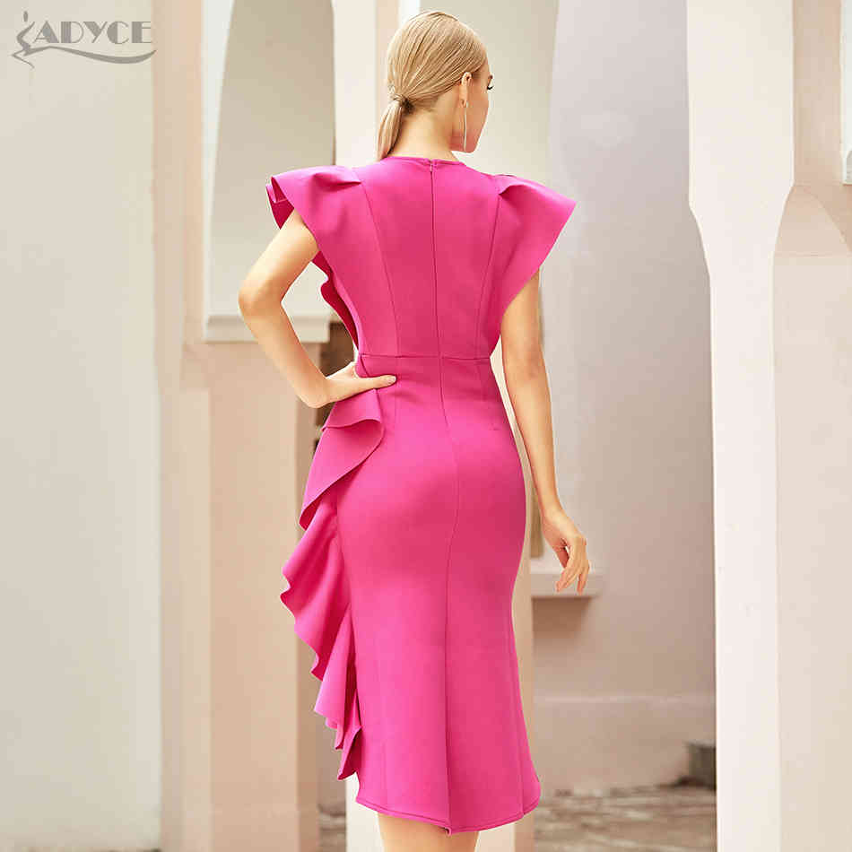 Winter Women Fashion V Neck White Ruffles Club Dress Sexy Short Sleeve Knee Length Celebrity Runway Size XL 210423