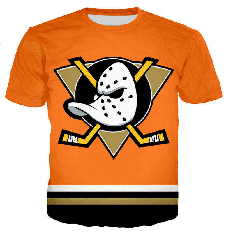 New Summer Mighty Duck Funny 3d Printing T-shirt Ice Hockey Movie Top Stick Ice Hockey Pad Helmet Short-sleeved T-shirt G1203