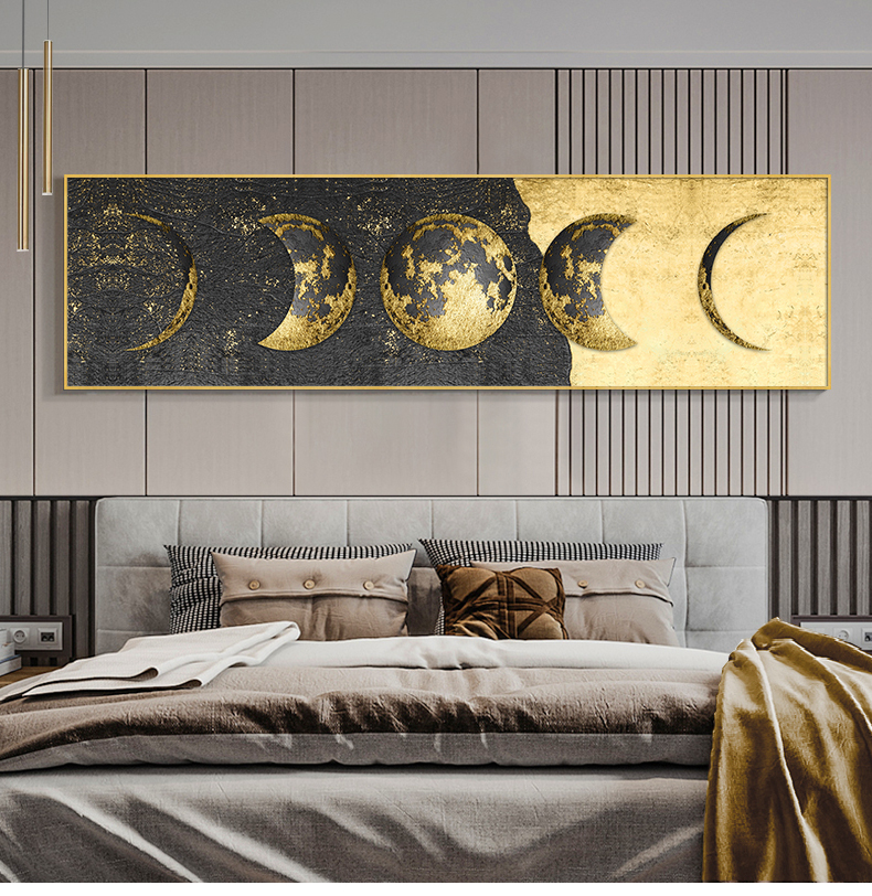 Moon Phase Canvas Painting Golden Moon Wall Art Posters Prints Big Size Planet Solar Wall Pictures for Living Room Decor Cuadros