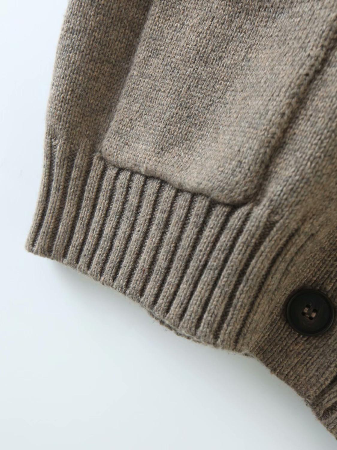 Autumn Vintage Khaki Sleeveless Knitted Cardigan Women Korean Clothing Loose Pocket V Neck Sweater Vest Boyfriend Style Knitwear 210429