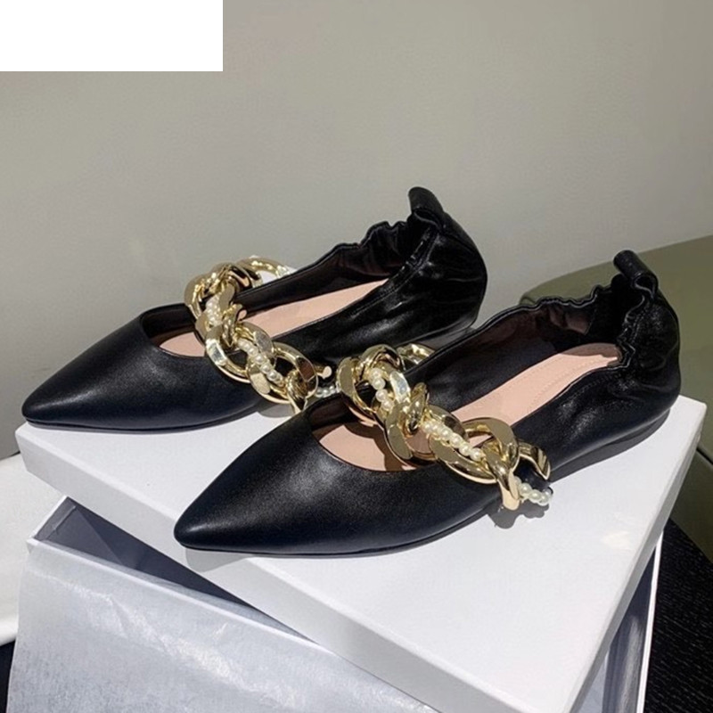 Sandals Pointed Toe Flat Metal Pearl Chain Loafers Women Shallow Mouth Soft Real Leather Mary Janes Female Spring Comfort Leisure, Black
Sandals Pointed Toe Flat Metal Pearl Chain Loafers Women Shallow Mouth Soft Real Leather Mary Janes Female Spring Comfort Leisure, Black